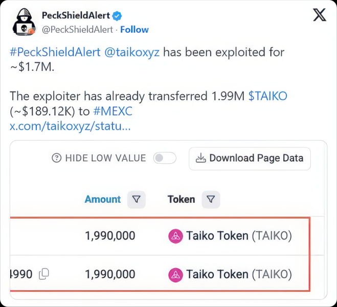 Хакеры вывели из хранилища Taiko токены на $1,7 млн